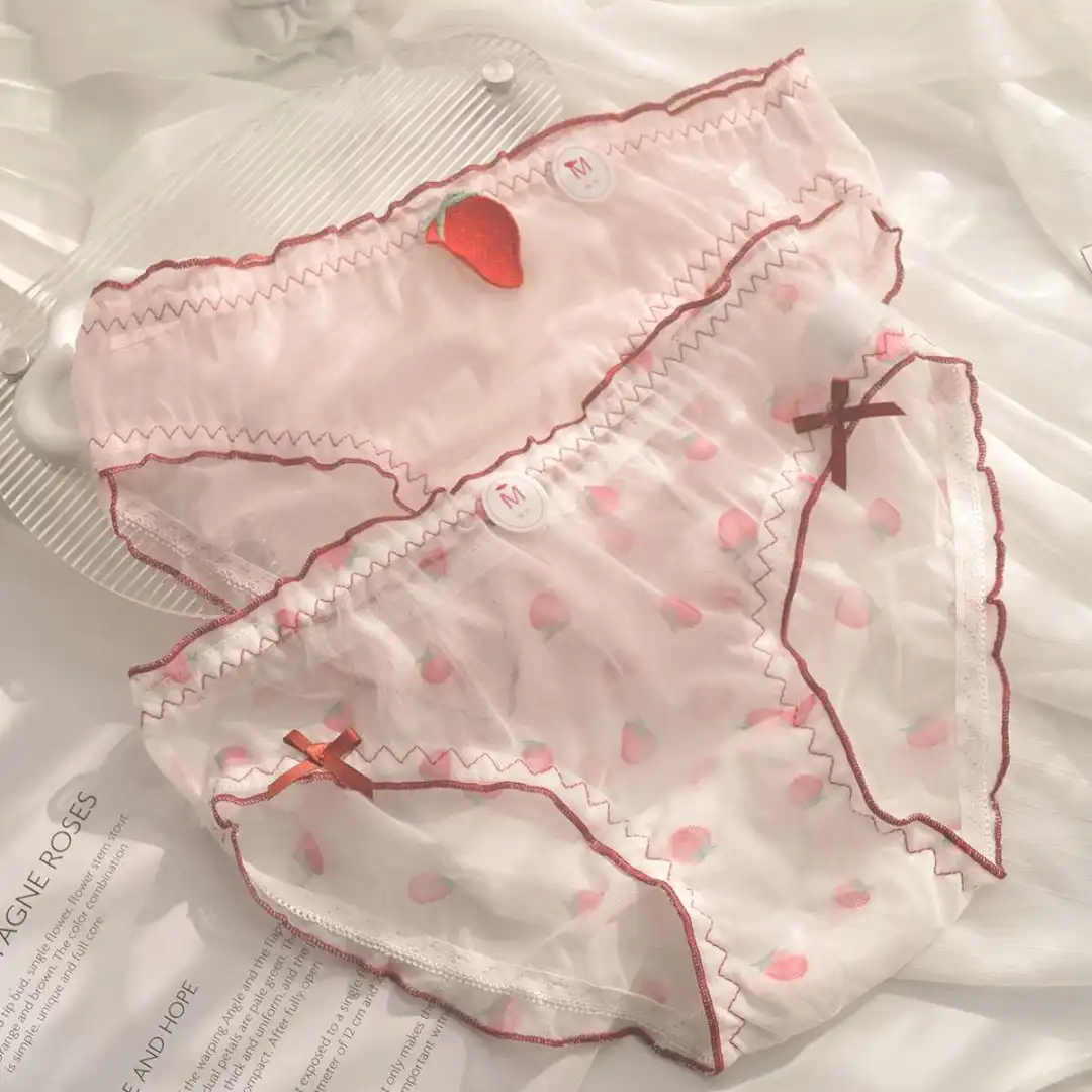 4条装纯欲风性感甜美可爱草莓蕾丝女内裤薄