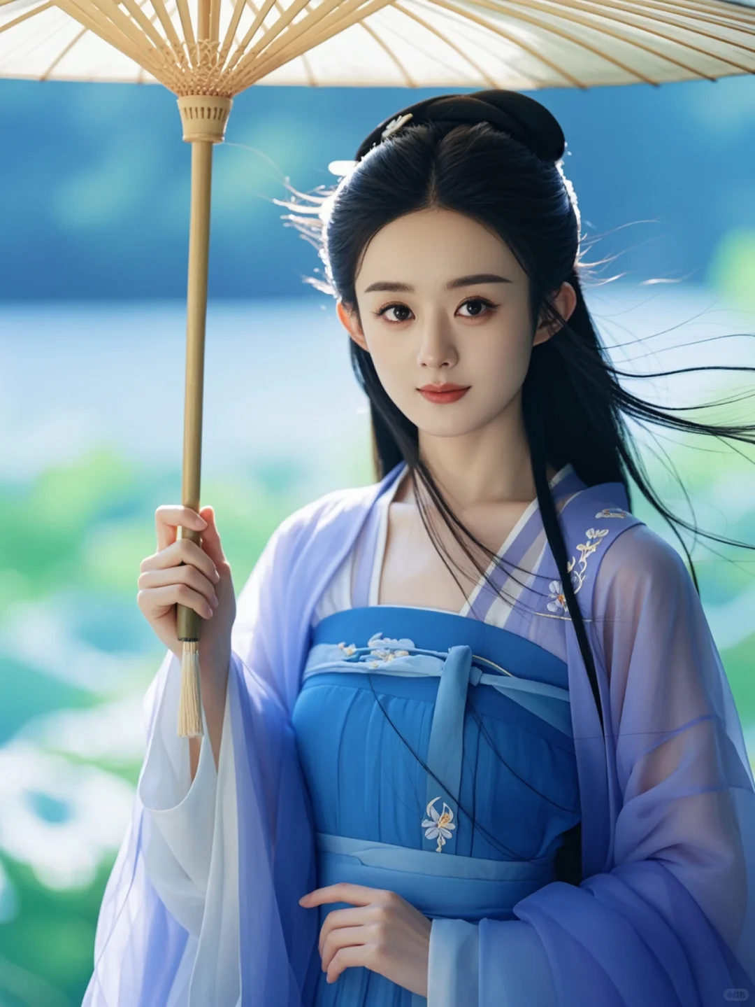 古风韵致，赵丽颖伞下的唯美瞬间