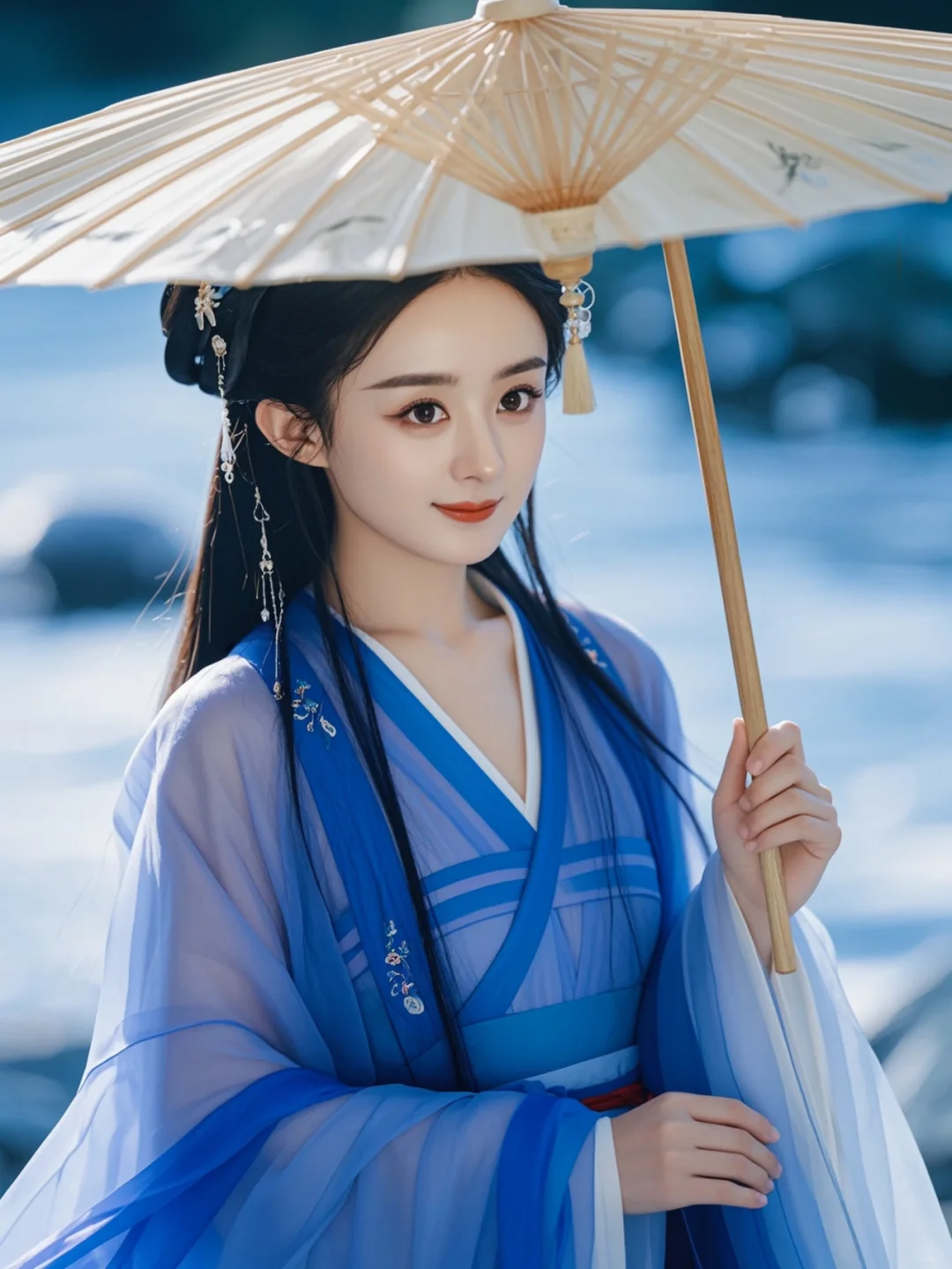 古风韵致，赵丽颖伞下的唯美瞬间