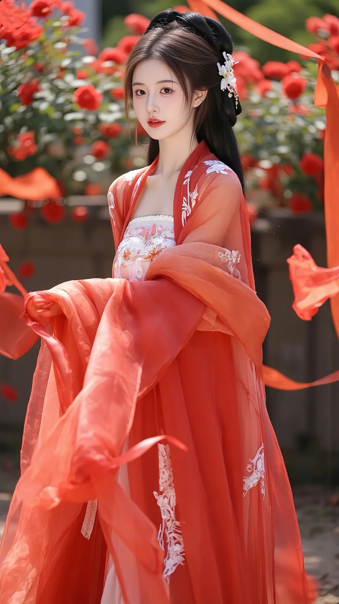 天呐！红衣红花古风美女，简直人间尤物！