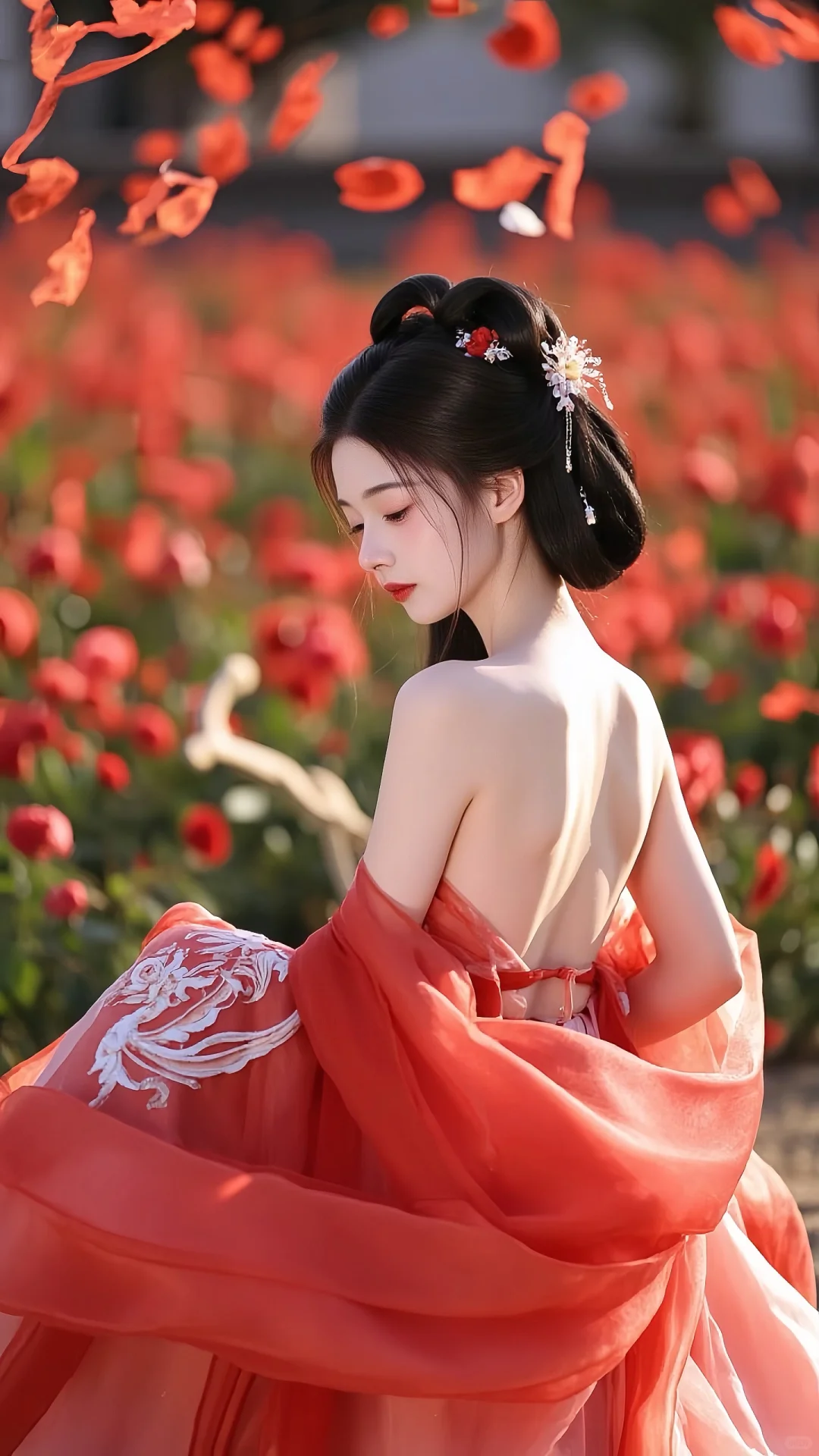 天呐！红衣红花古风美女，简直人间尤物！