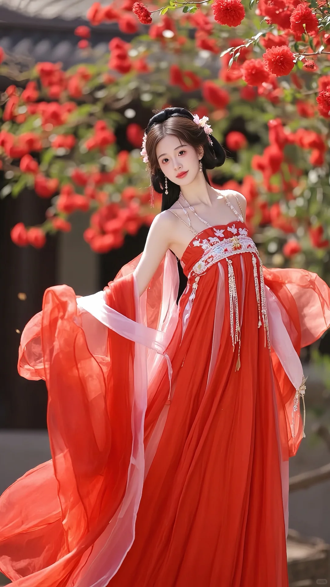 天呐！红衣红花古风美女，简直人间尤物！