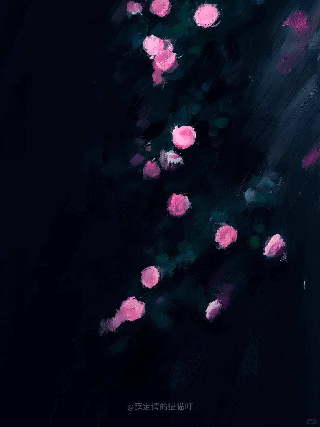 孤缝蔷薇🩷🖤｜夜色油画｜壁纸分享