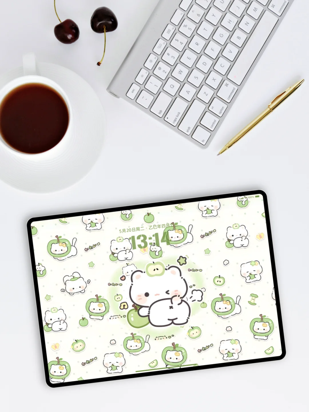 青苹果乐园萌喵｜iPad壁纸