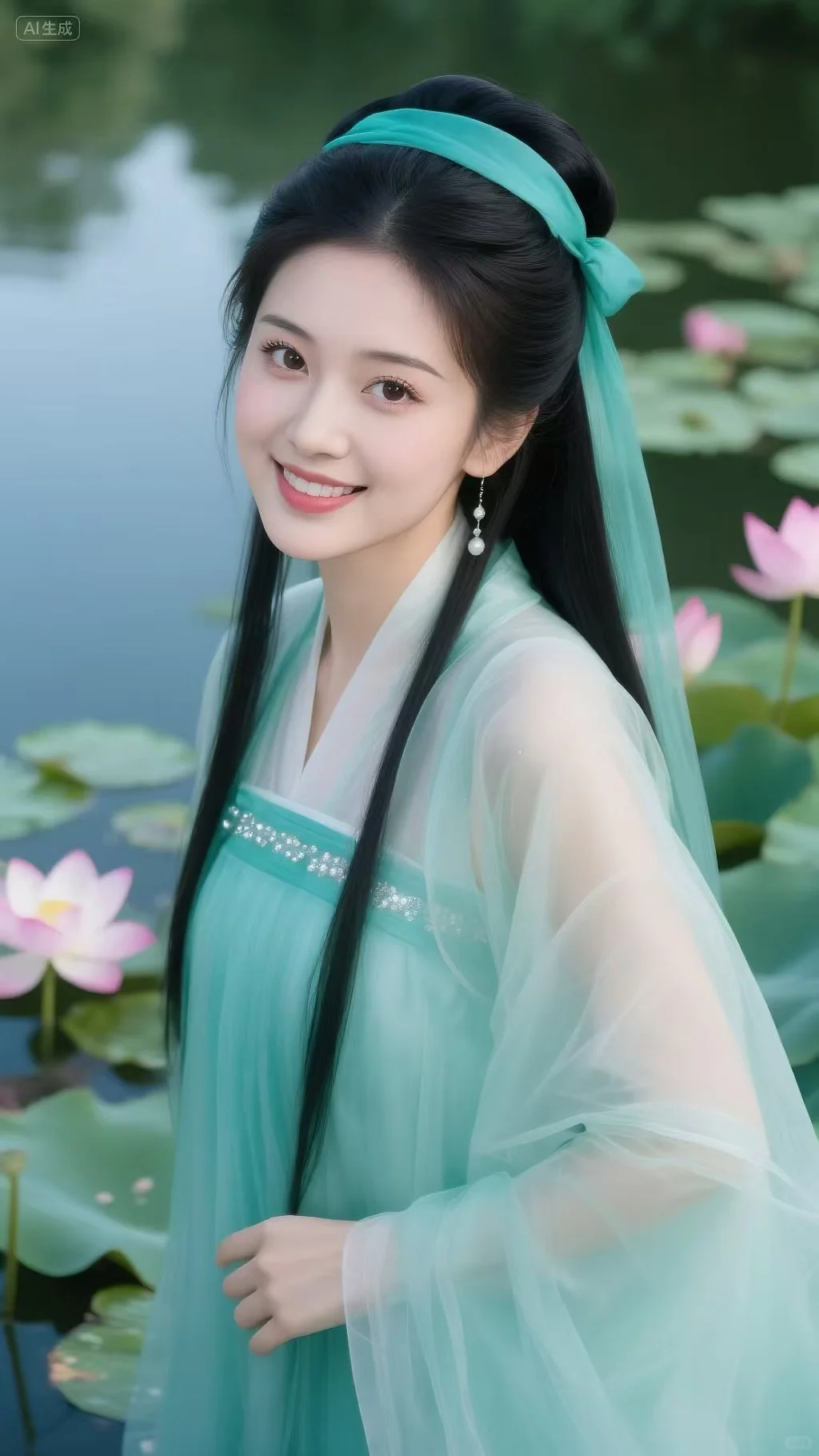 荷花美景配上汉服太绝了 汉服美人壁纸