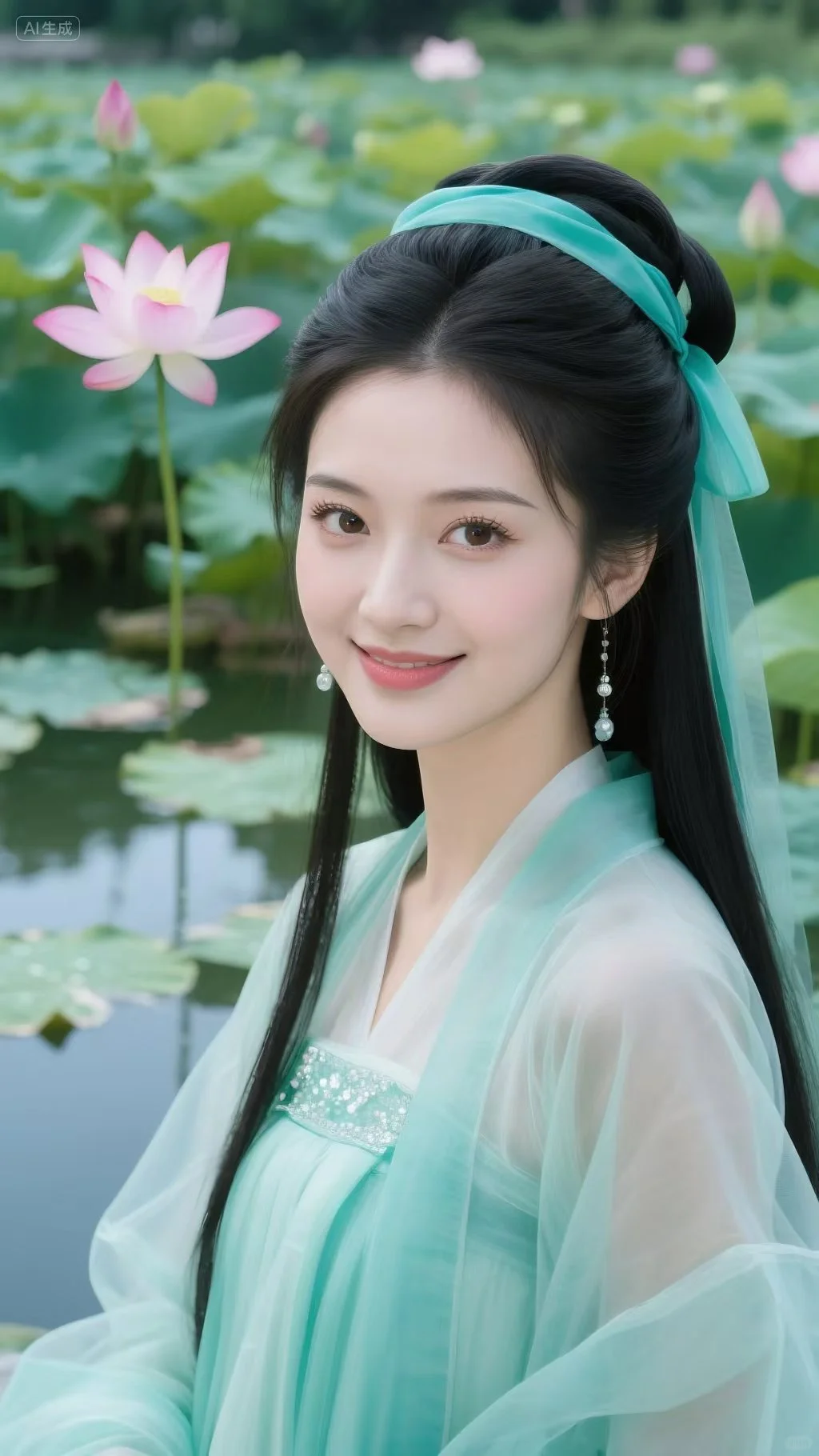 荷花美景配上汉服太绝了 汉服美人壁纸