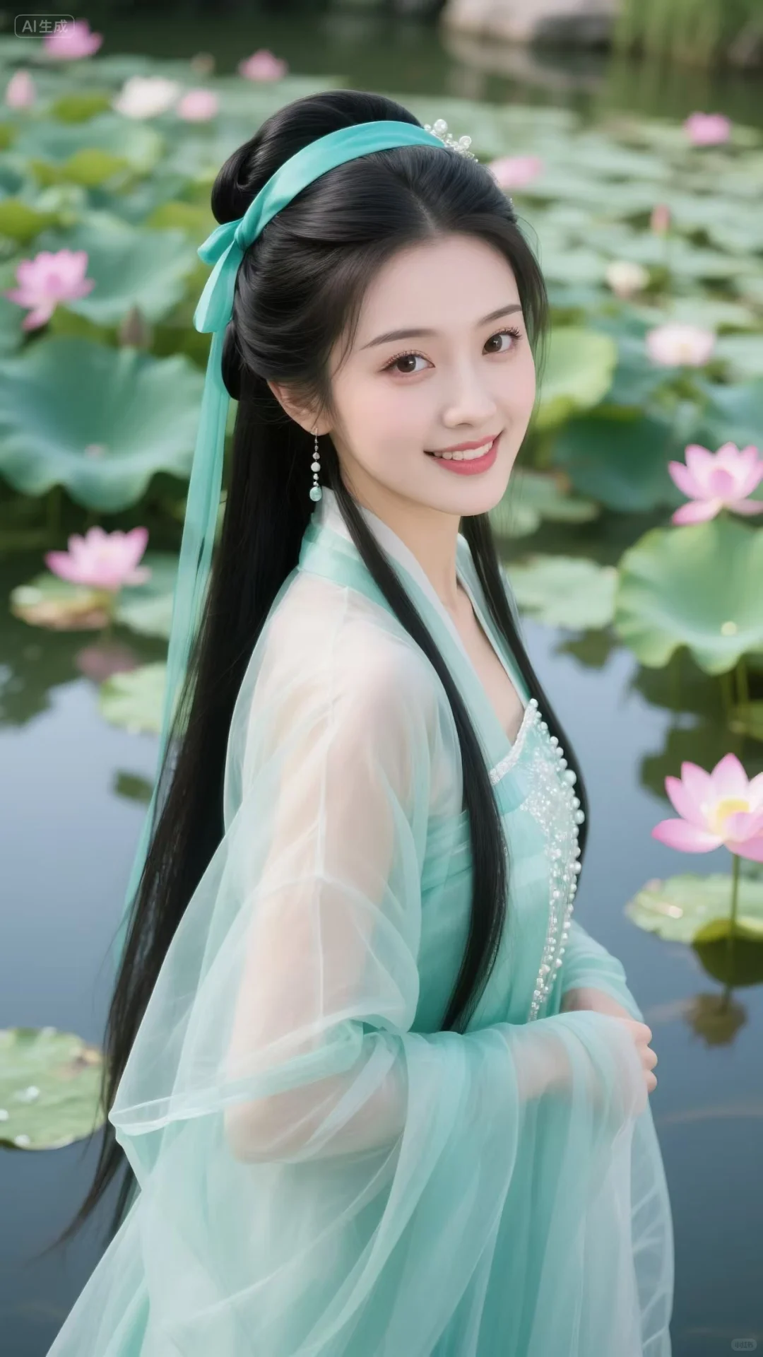 荷花美景配上汉服太绝了 汉服美人壁纸