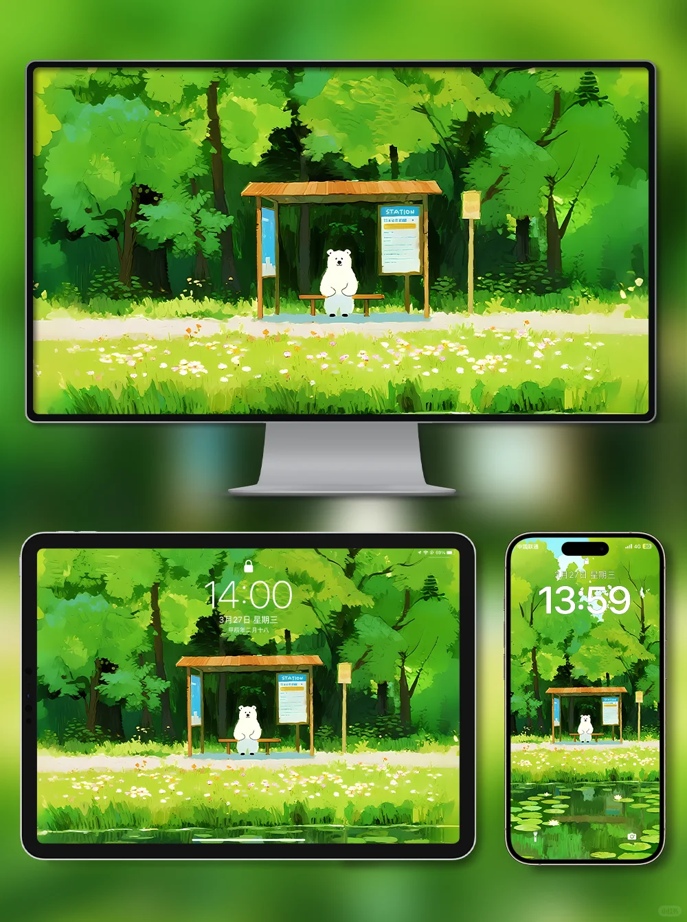 X424-候车白熊|iPad壁纸|电脑|手机壁纸 4k