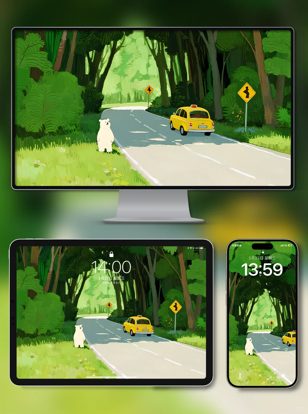 X424-候车白熊|iPad壁纸|电脑|手机壁纸 4k