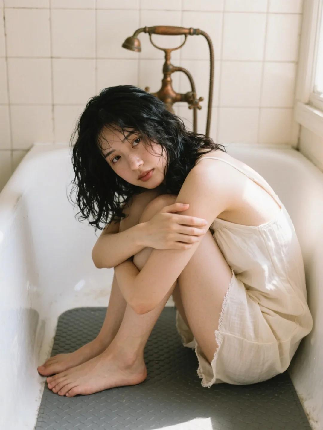 松弛感拉满🍃 旧浴室拍出电影感写真
