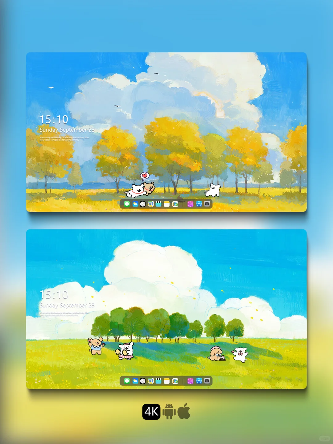 🌳线条小狗壁纸｜油画草地🌳