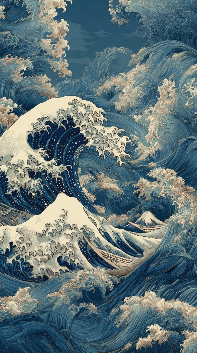 Midjourney咒语丨壁纸：神奈川冲浪里