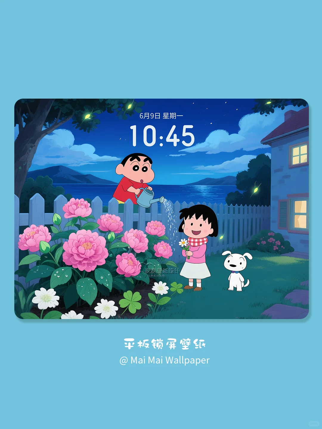 176 蜡笔小新·夜景海边花园 平板壁纸