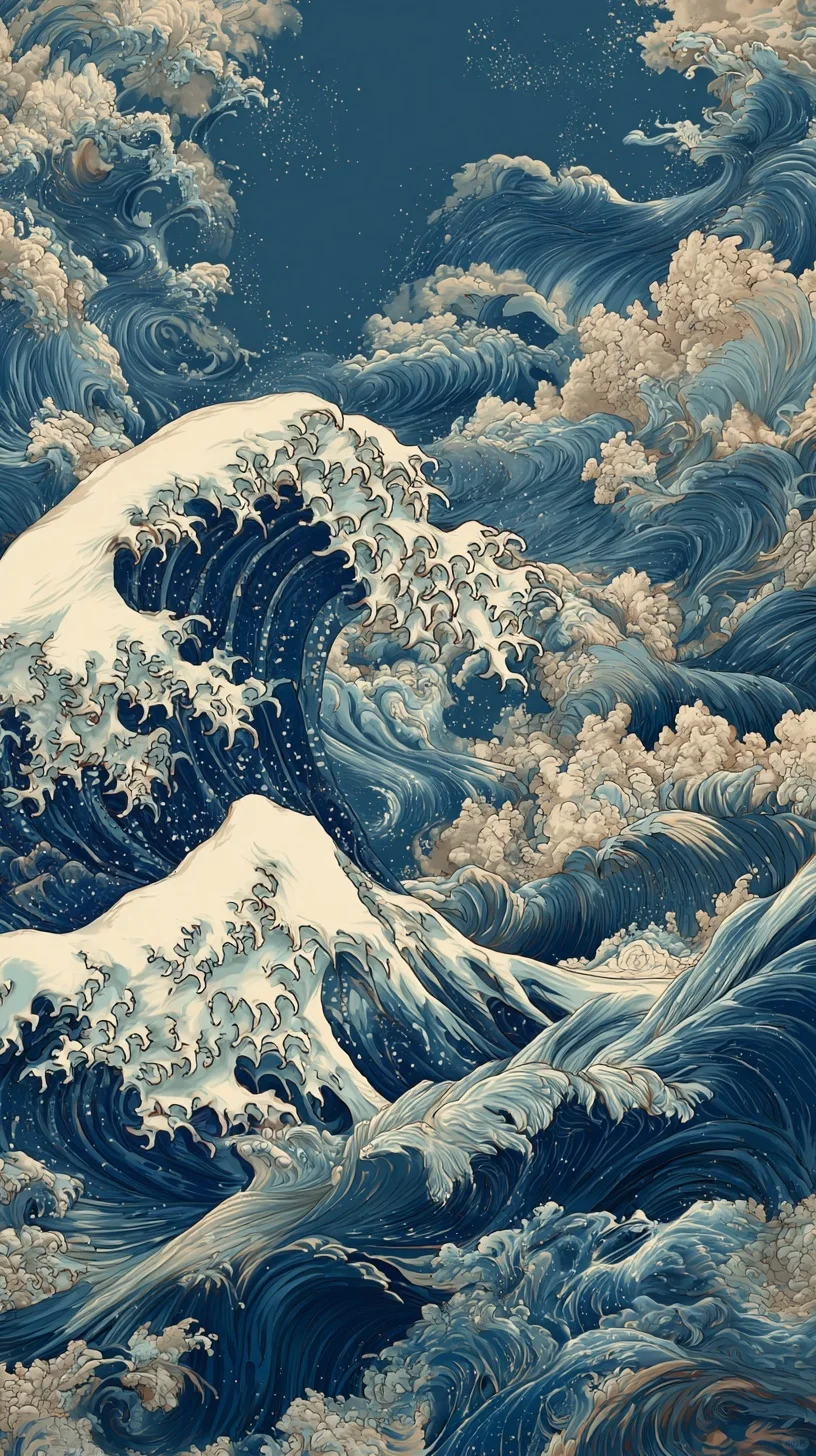 Midjourney咒语丨壁纸：神奈川冲浪里