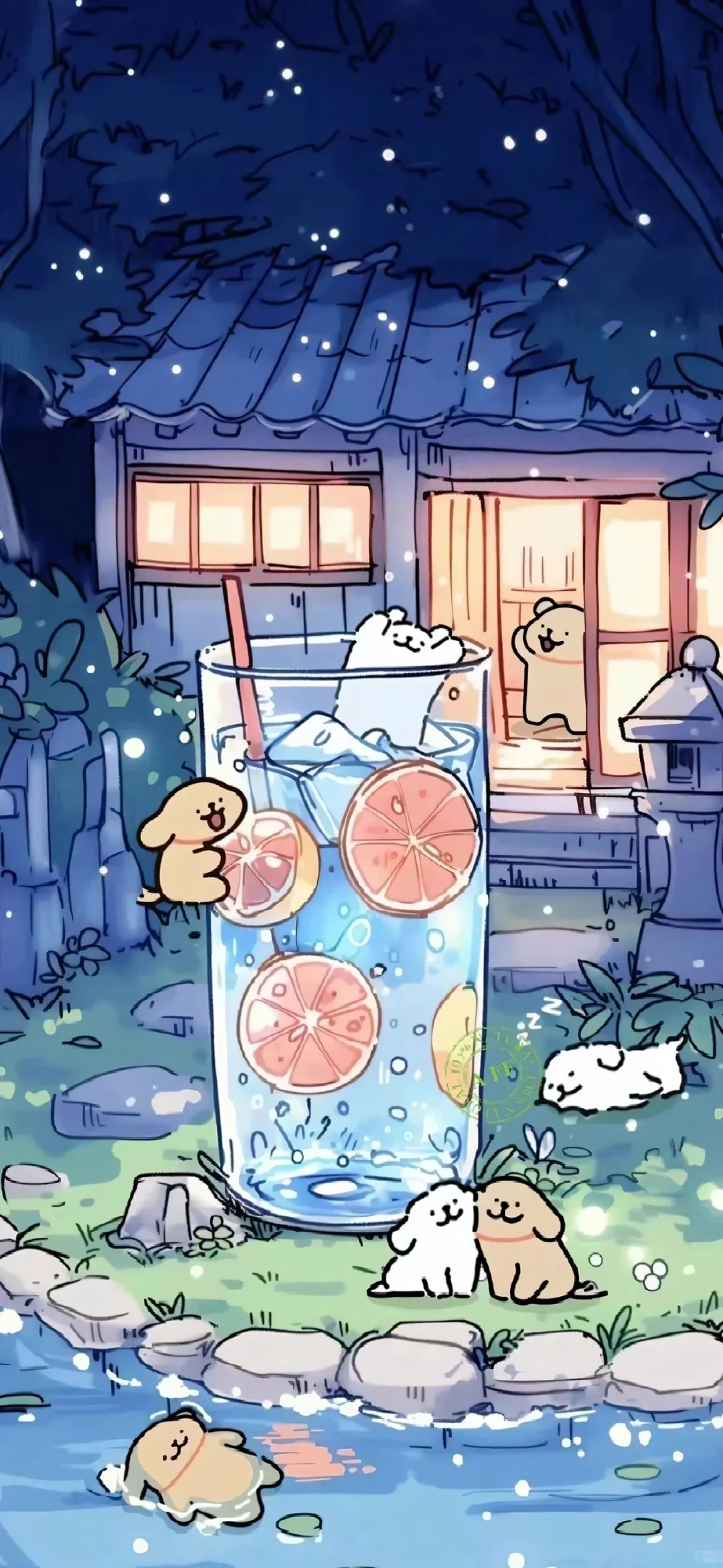 夏日清凉版线条小狗(壁纸搬运)