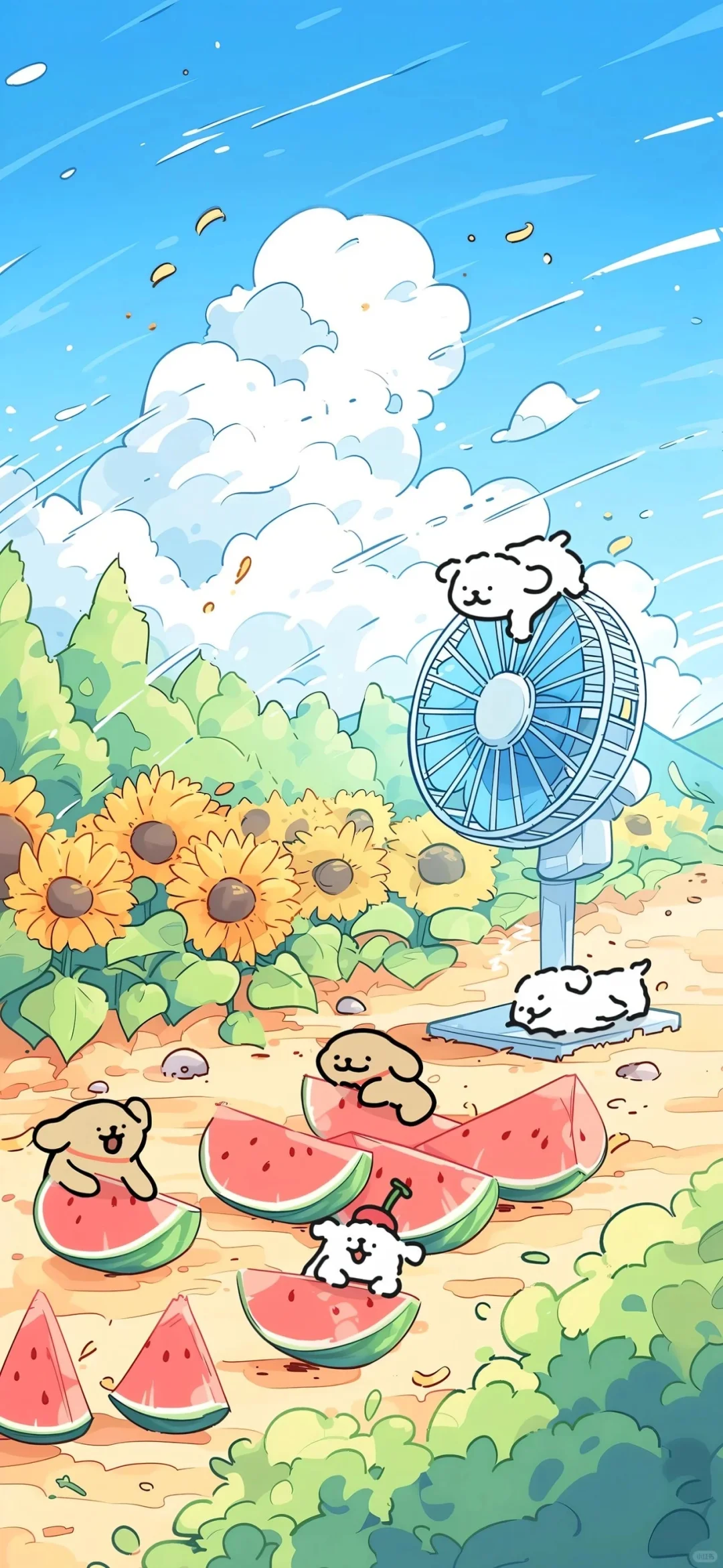 夏日清凉版线条小狗(壁纸搬运)