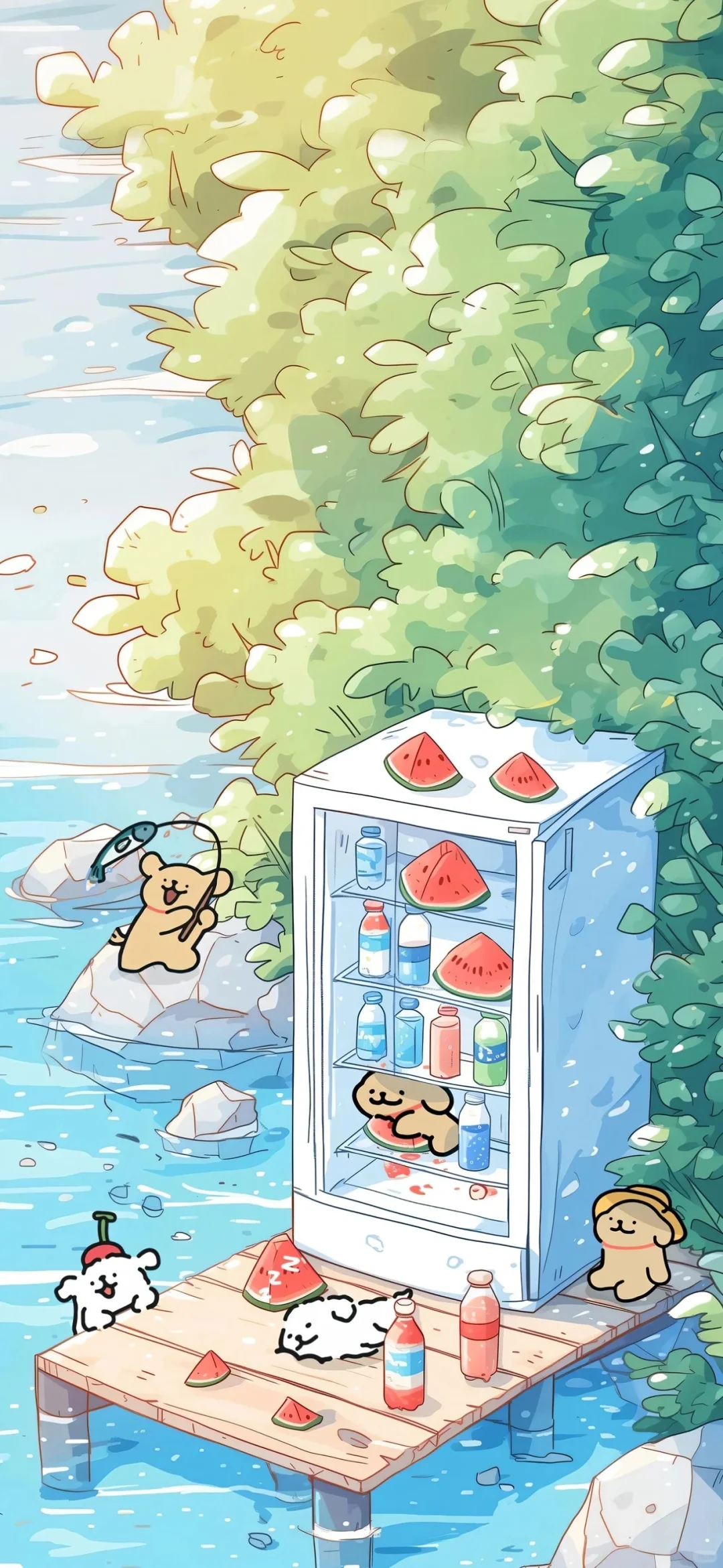 夏日清凉版线条小狗(壁纸搬运)