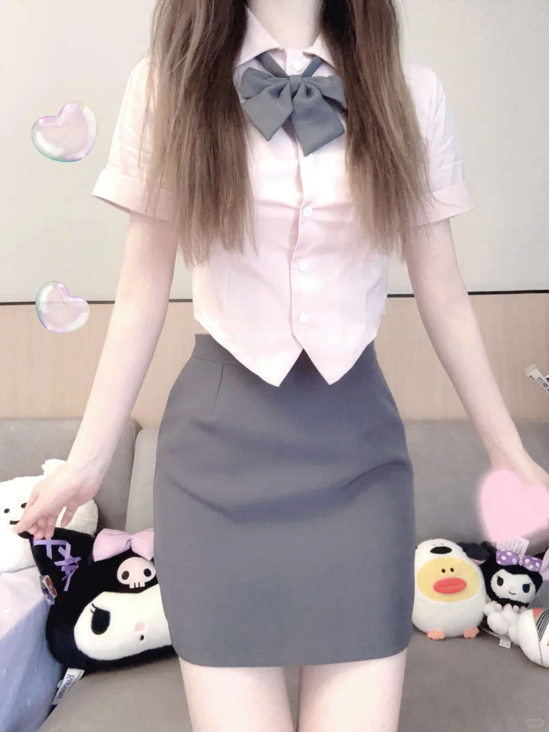 被这套灰粉制服美到了！！好显气质显白！