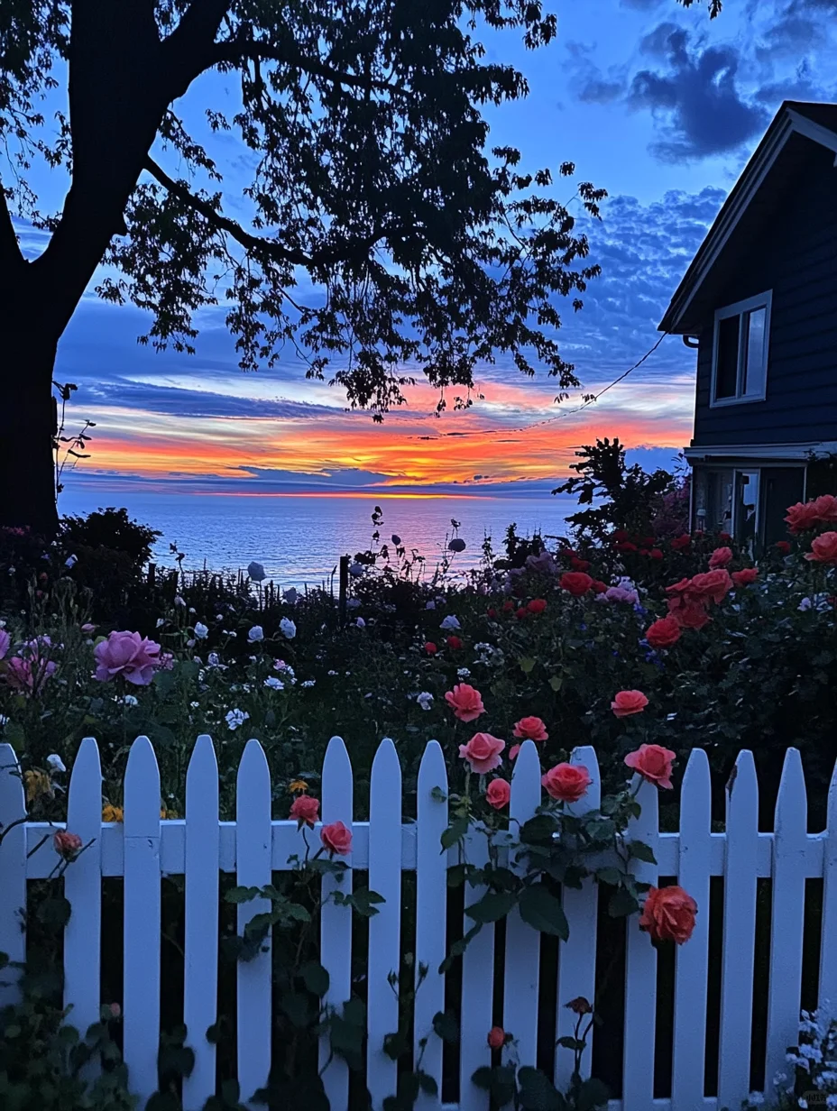 夜幕下的湖边花园花园夜景～