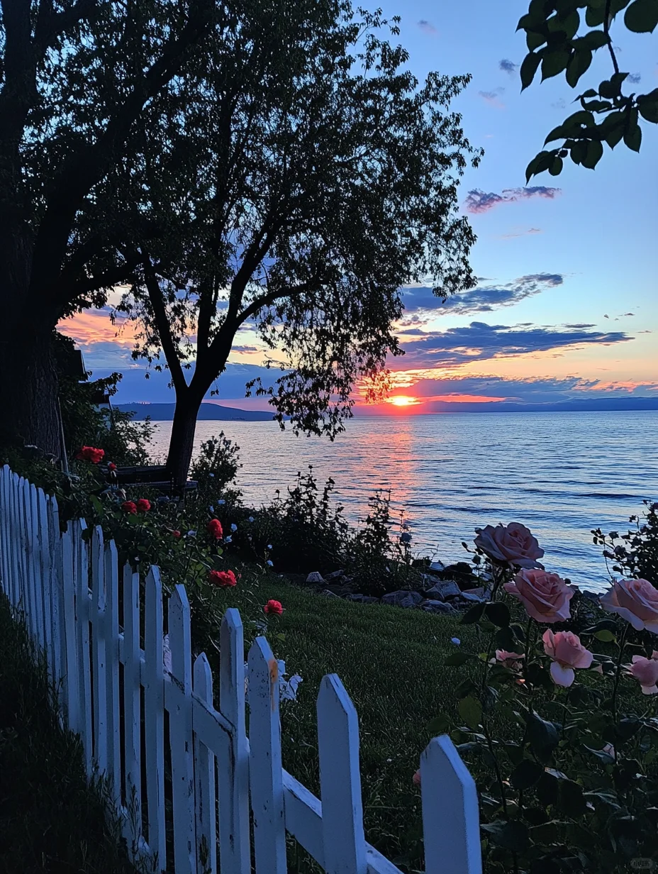 夜幕下的湖边花园花园夜景～
