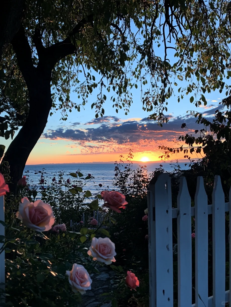 夜幕下的湖边花园花园夜景～