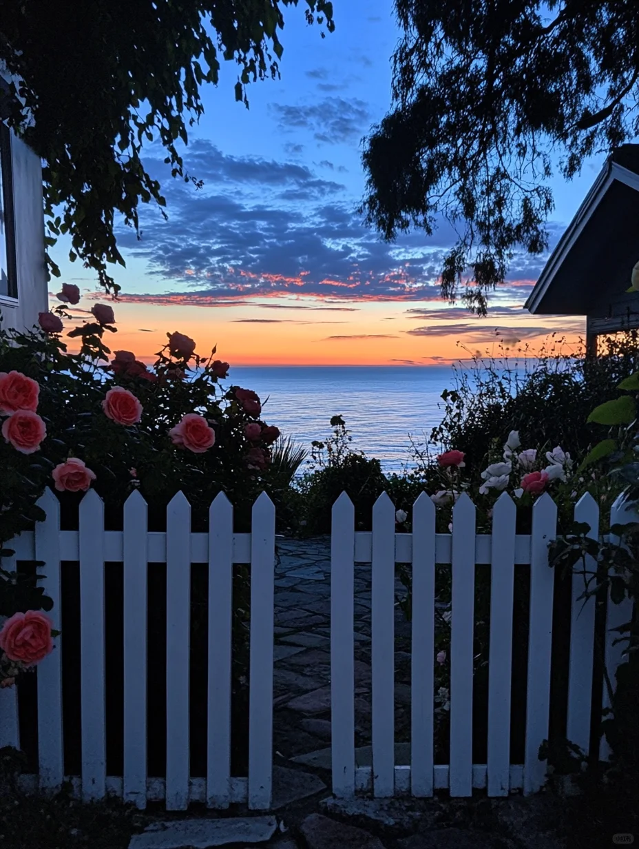 夜幕下的湖边花园花园夜景～