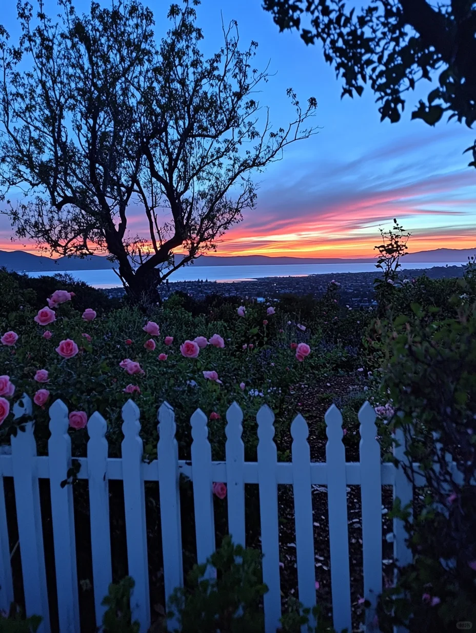 夜幕下的湖边花园花园夜景～