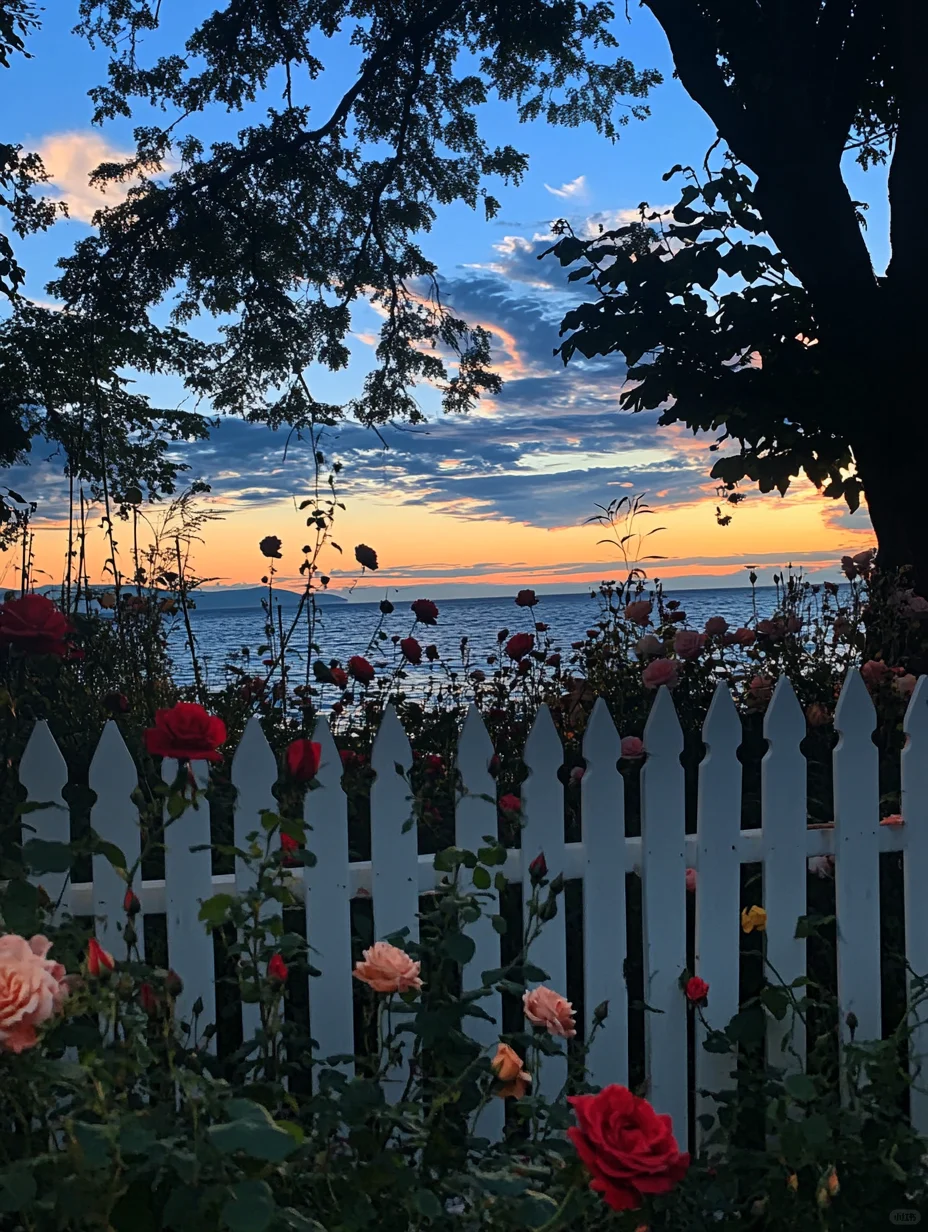 夜幕下的湖边花园花园夜景～