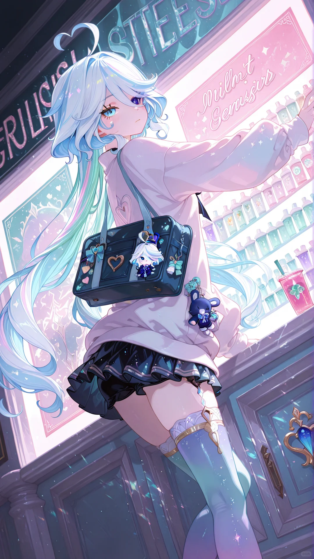 芙宁娜 + 夜晚便利店 + 薄荷绿过膝袜