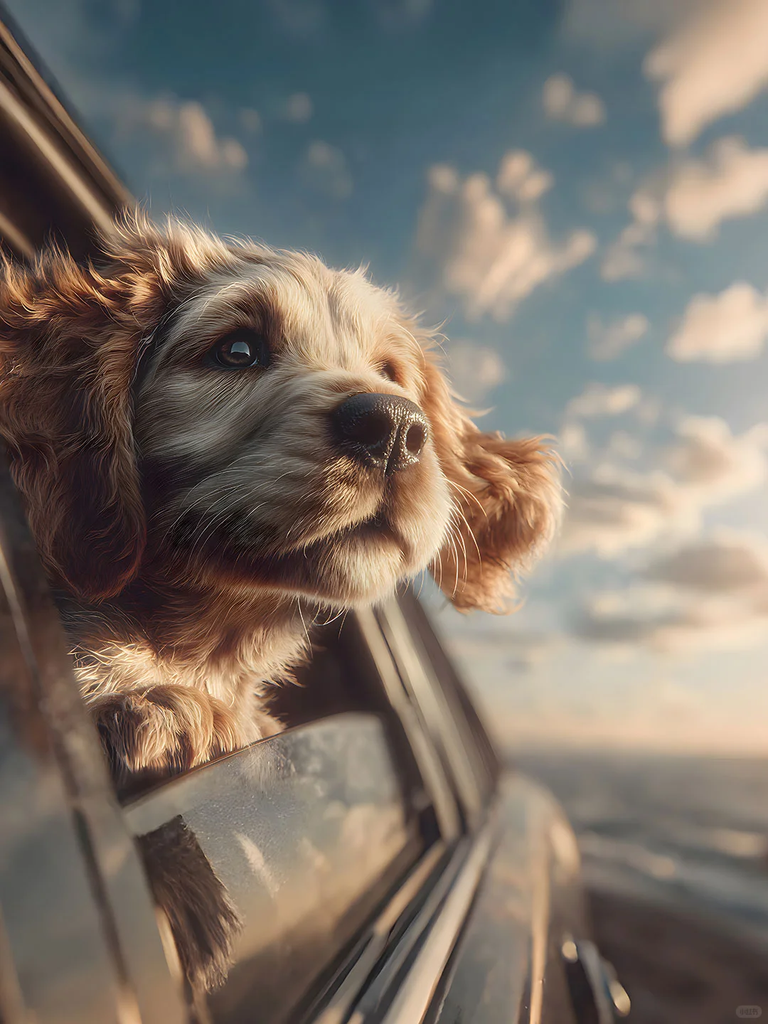 🐶狗狗探出车窗，感受风的快乐！壁纸快存