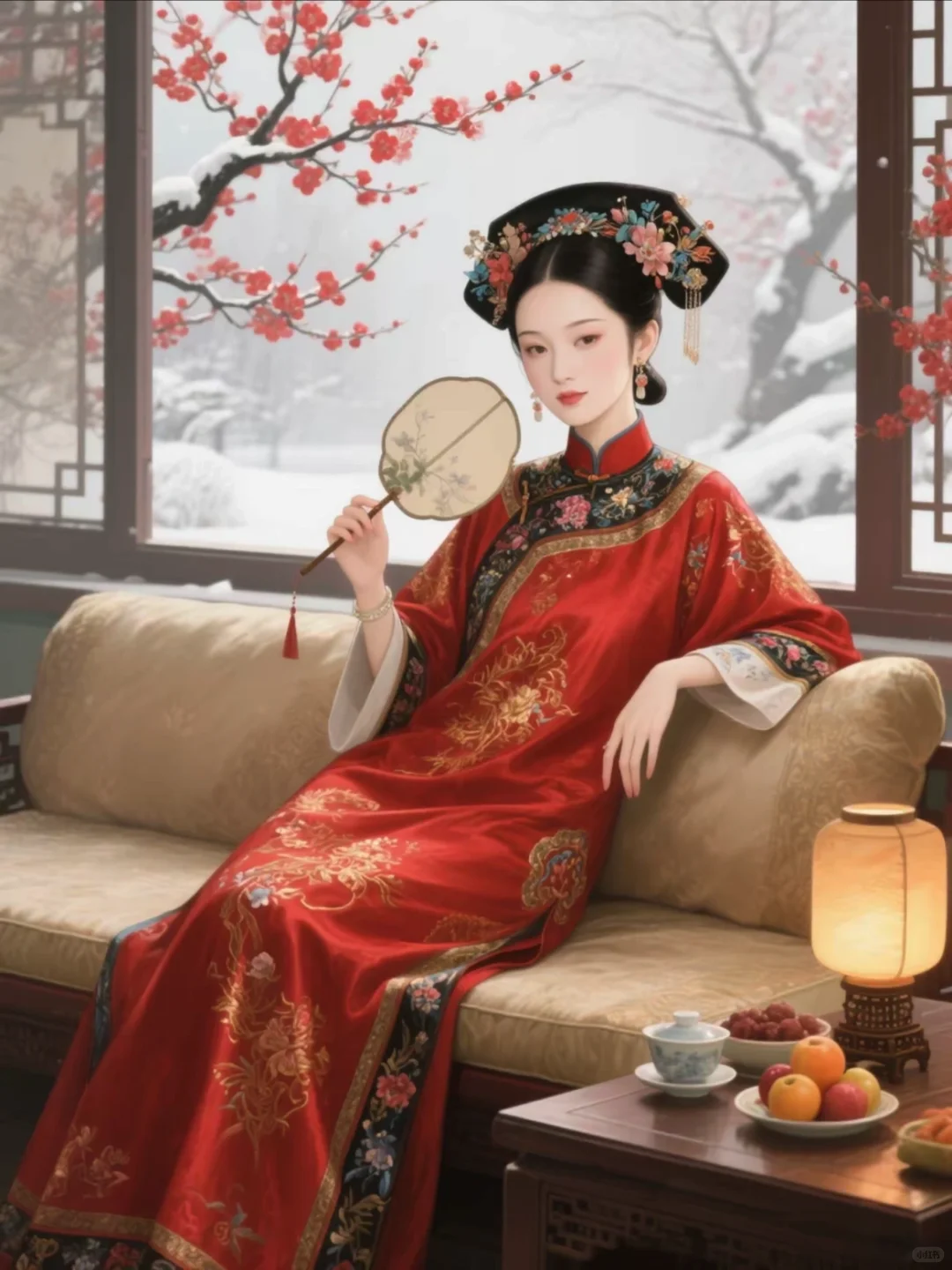 AI绘画分享｜眉眼如画，寒梅盛开，清冷娇艳