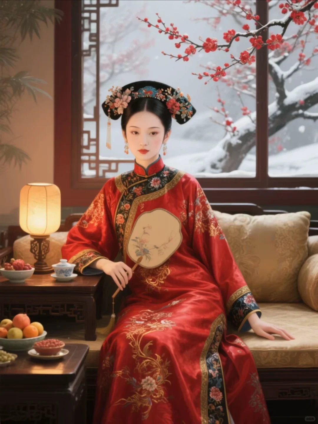 AI绘画分享｜眉眼如画，寒梅盛开，清冷娇艳