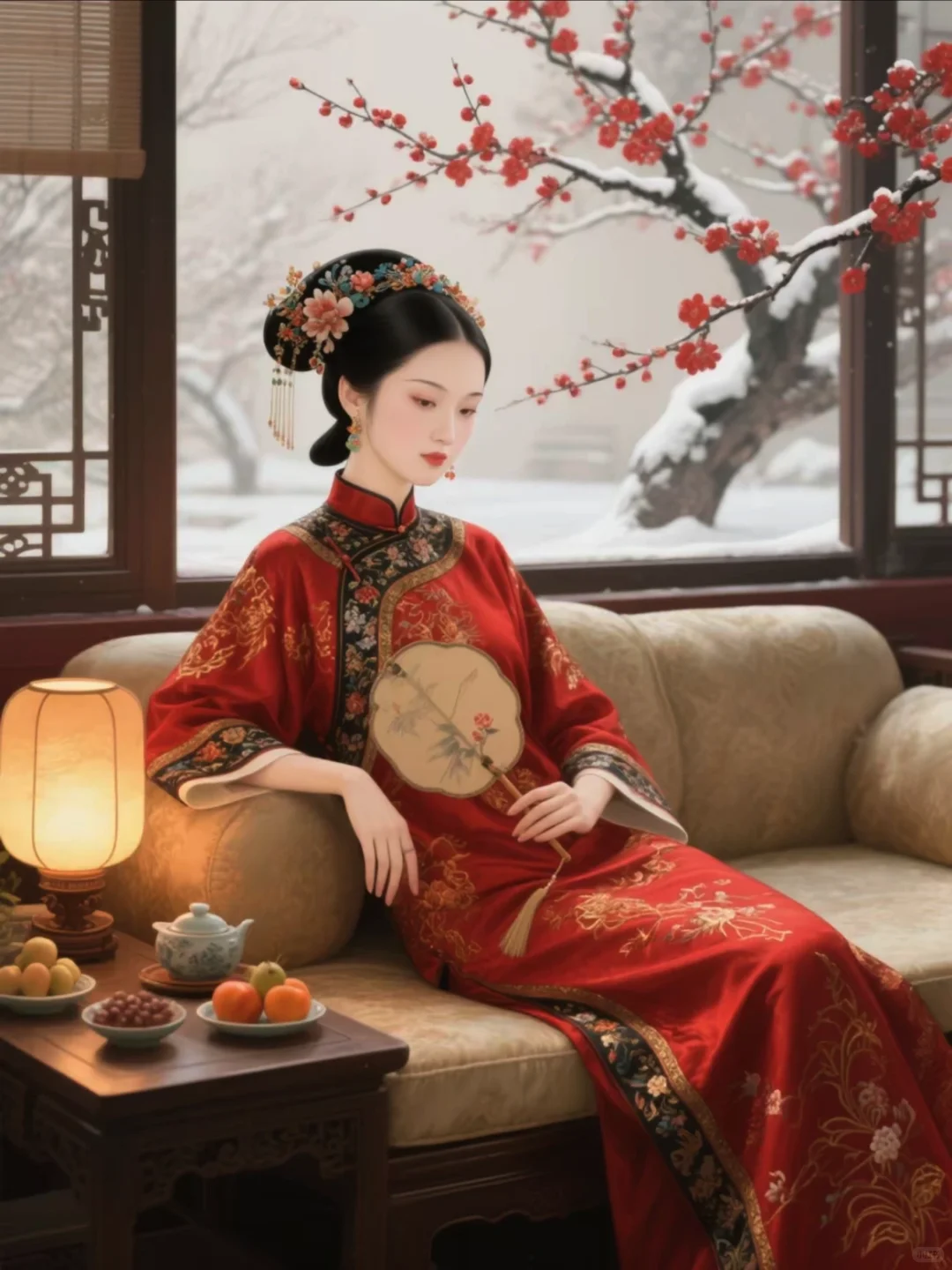 AI绘画分享｜眉眼如画，寒梅盛开，清冷娇艳