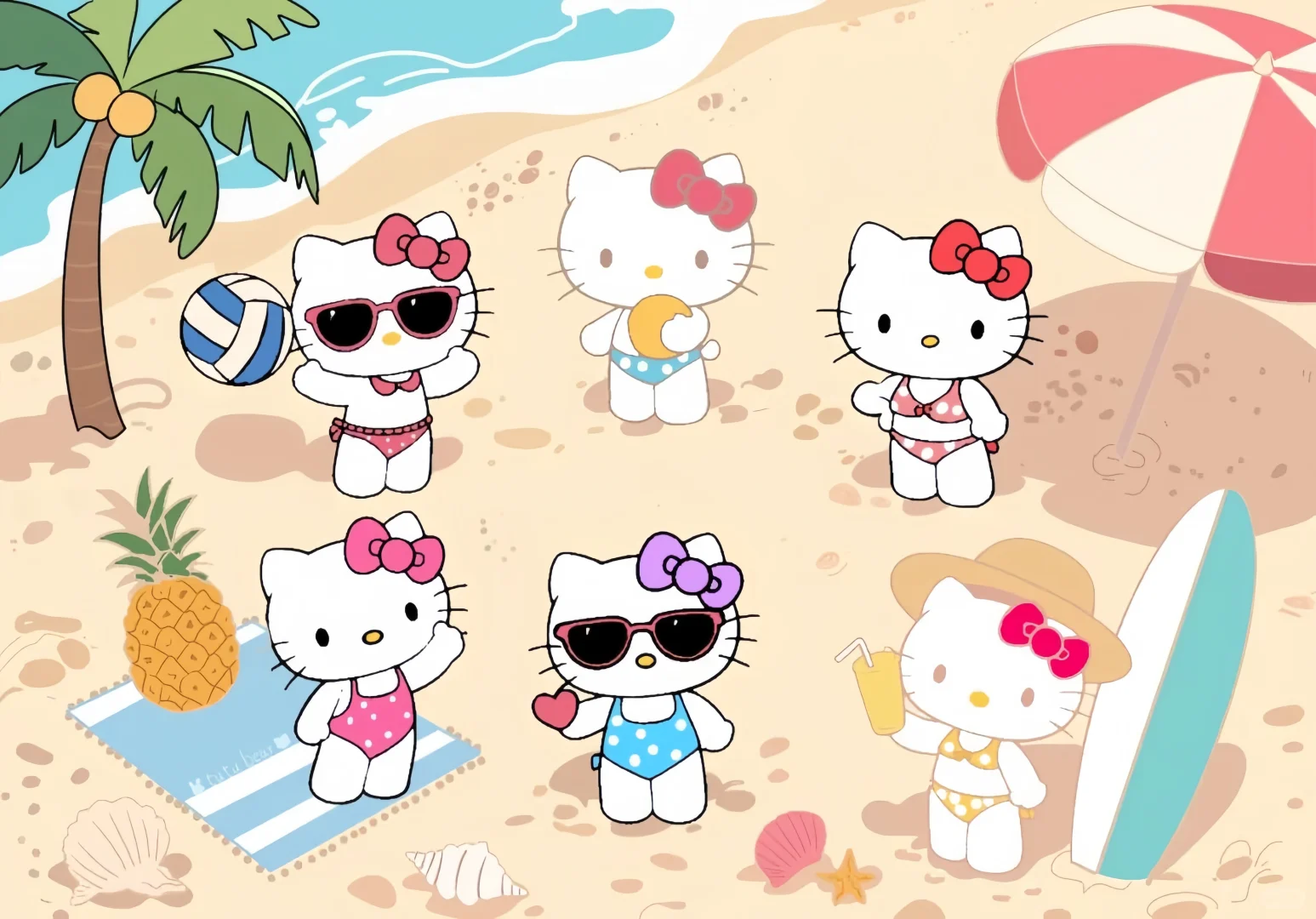 ipad壁纸|Kitty小猫的夏日海滩🏖️