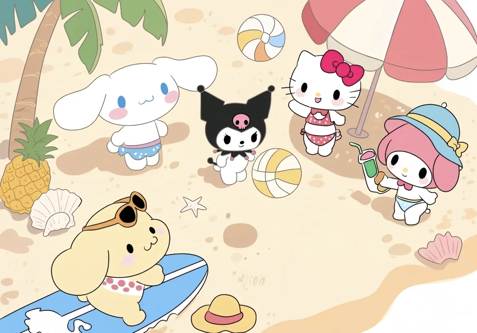 ipad壁纸|Kitty小猫的夏日海滩🏖️