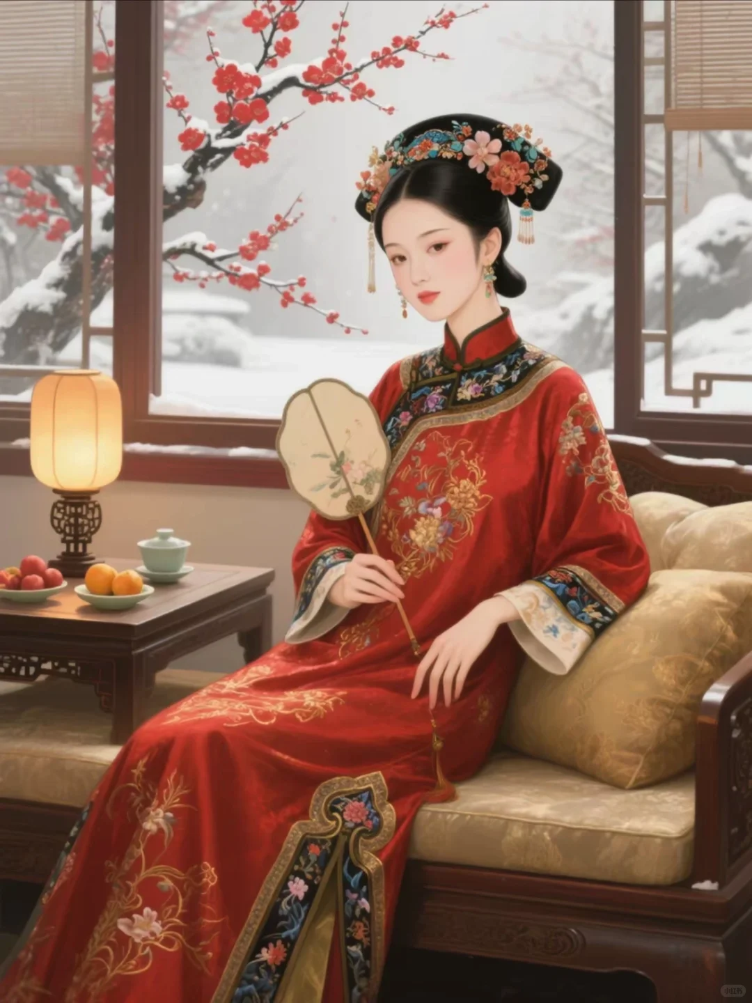 AI绘画分享｜眉眼如画，寒梅盛开，清冷娇艳