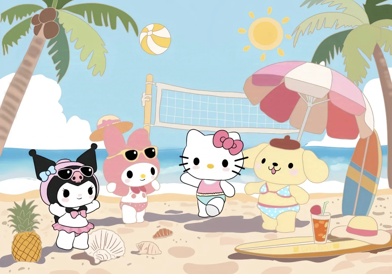 ipad壁纸|Kitty小猫的夏日海滩🏖️