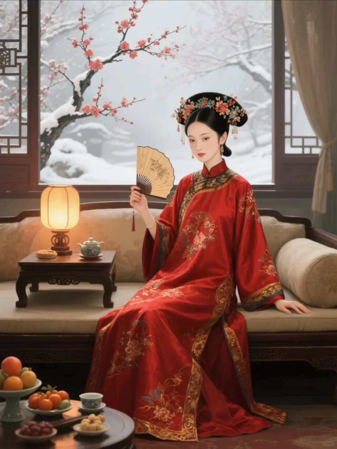 AI绘画分享｜眉眼如画，寒梅盛开，清冷娇艳