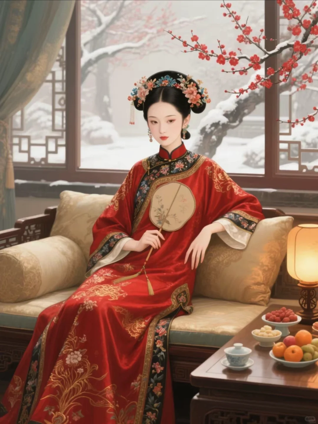 AI绘画分享｜眉眼如画，寒梅盛开，清冷娇艳