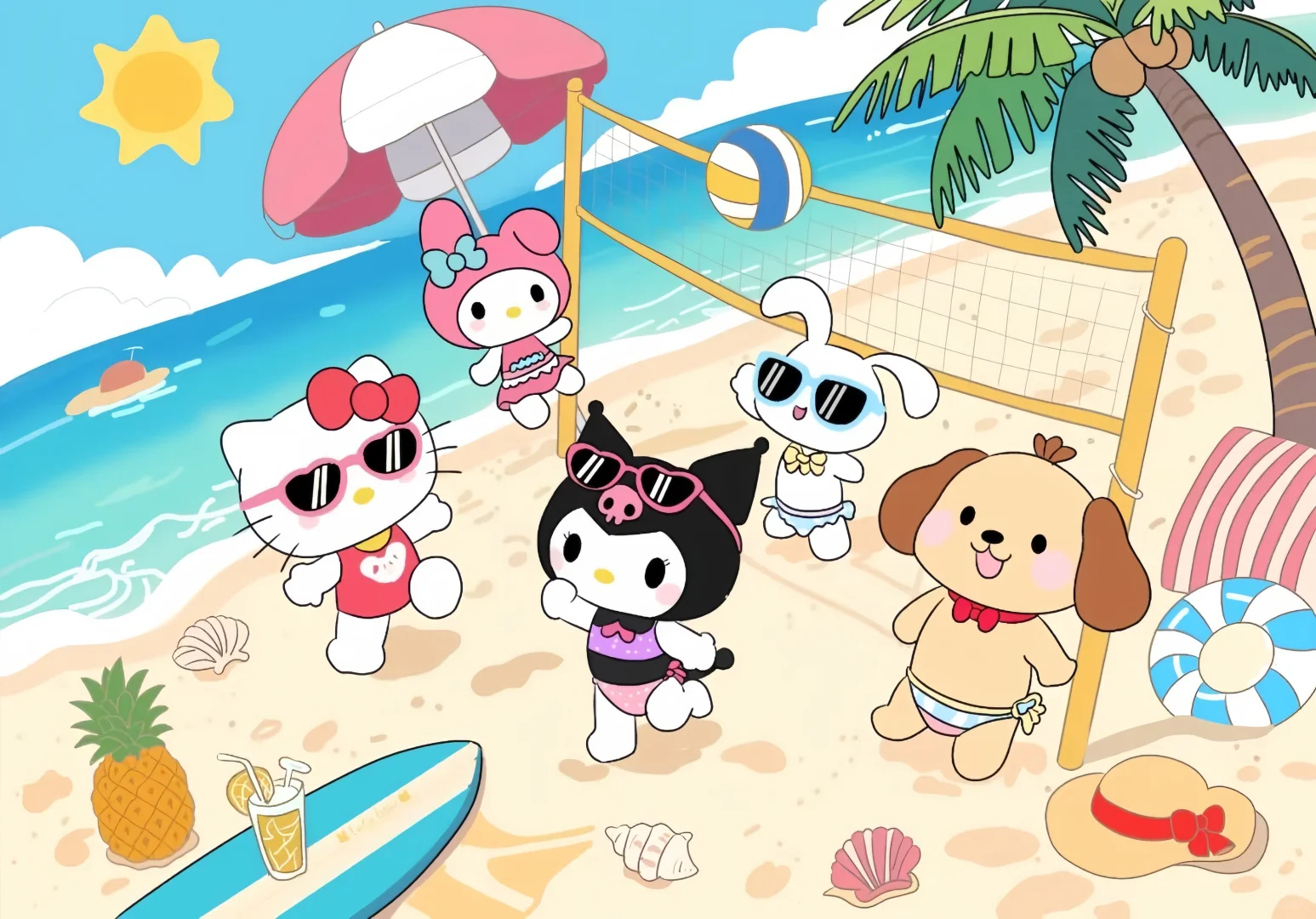 ipad壁纸|Kitty小猫的夏日海滩🏖️