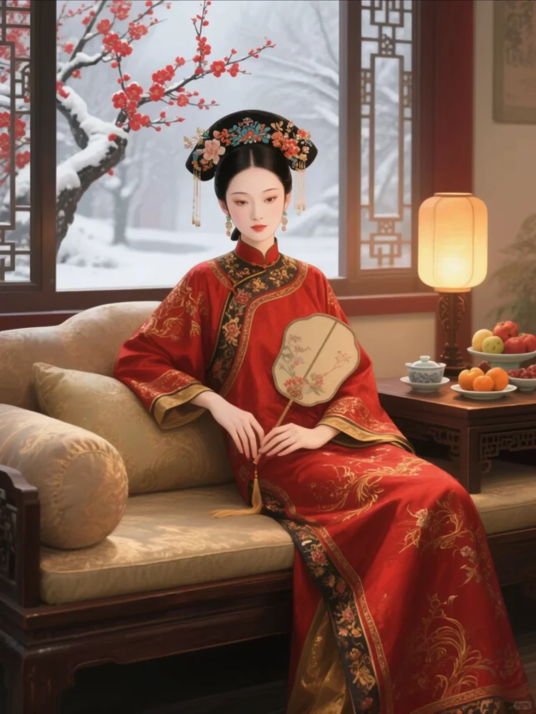 AI绘画分享｜眉眼如画，寒梅盛开，清冷娇艳