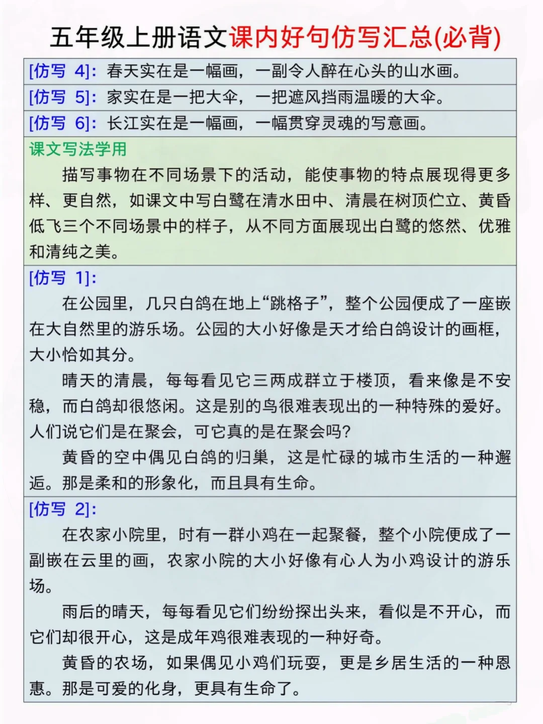 存下吧，五上语文仿写句子➕小练笔‼️