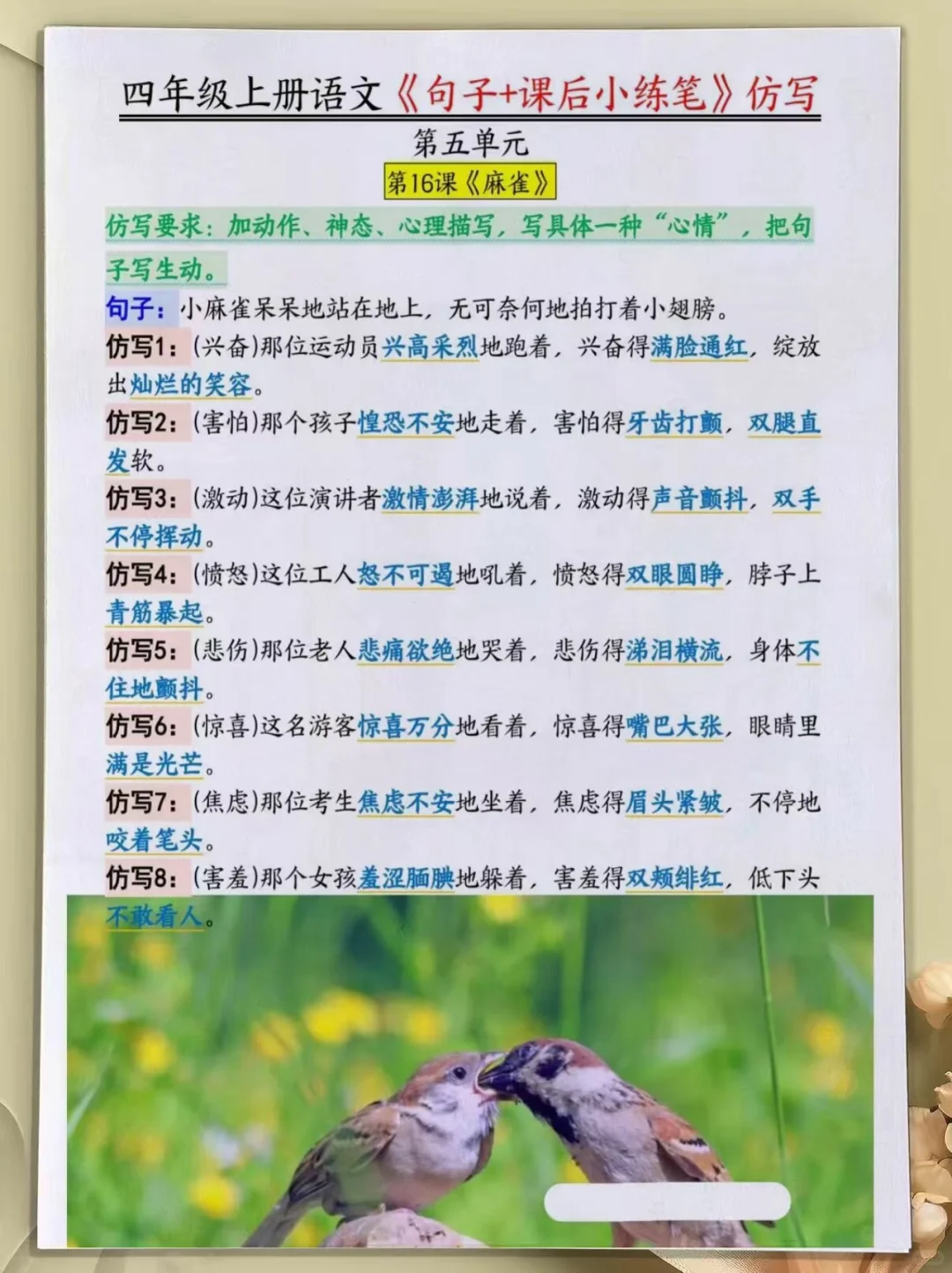 四上最难的仿写小练笔，练完考试＝抄答案