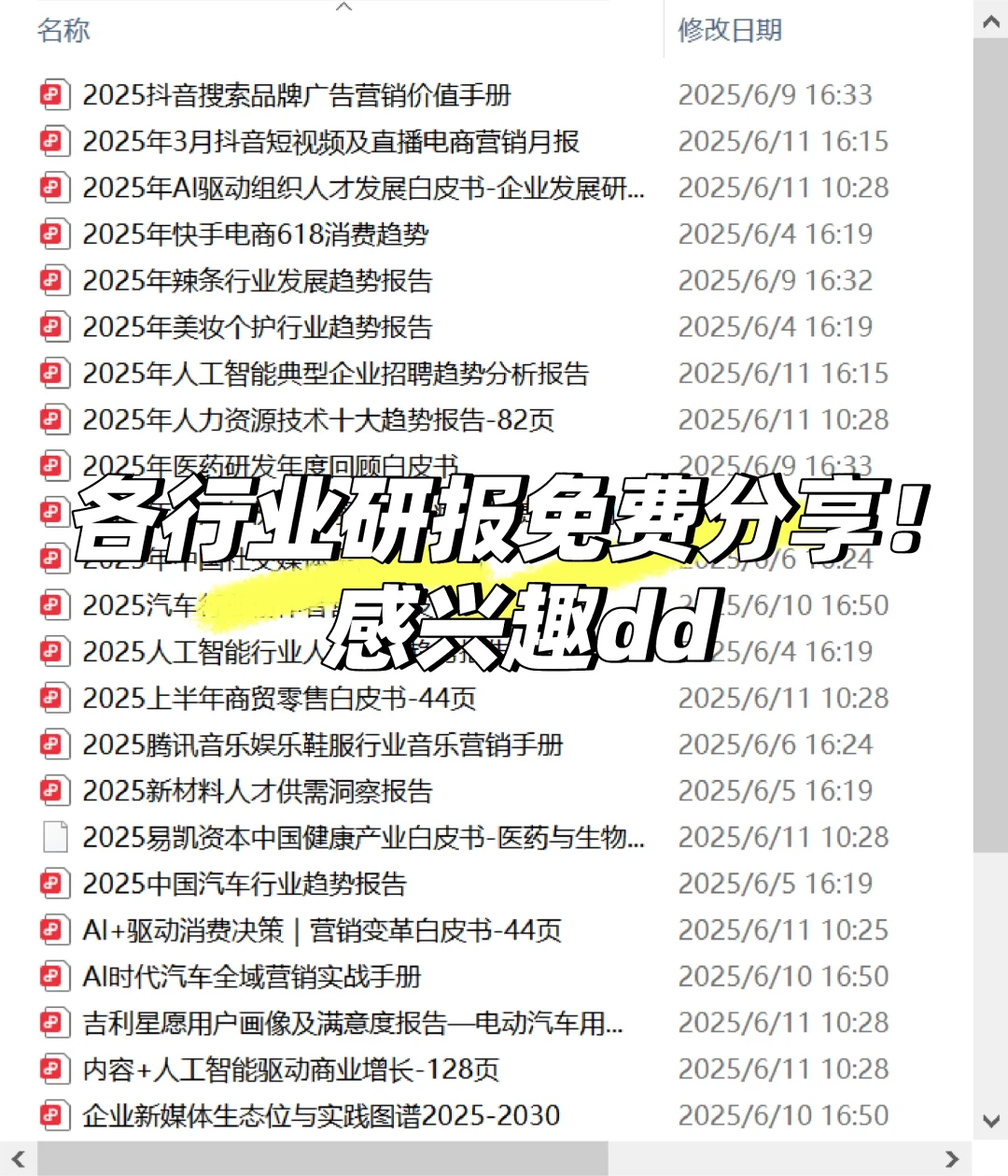 行业报告免费分享群，谁想加呀！