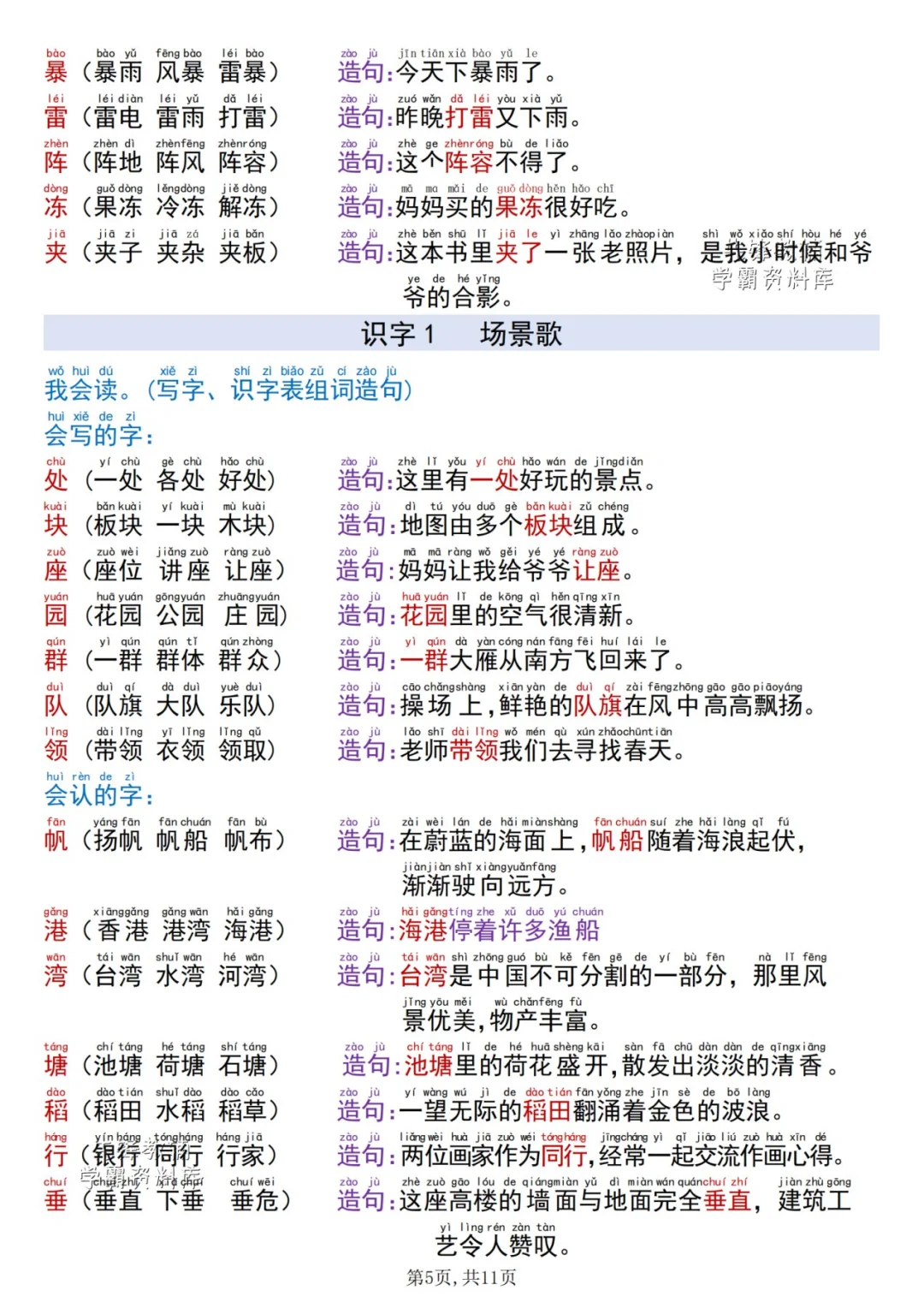 ❤️2025新二年级上册语文同字组词造句！