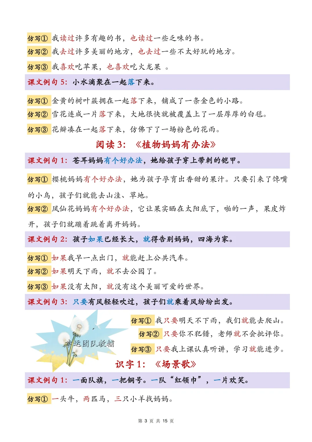 二年级语文上册句子仿写快背