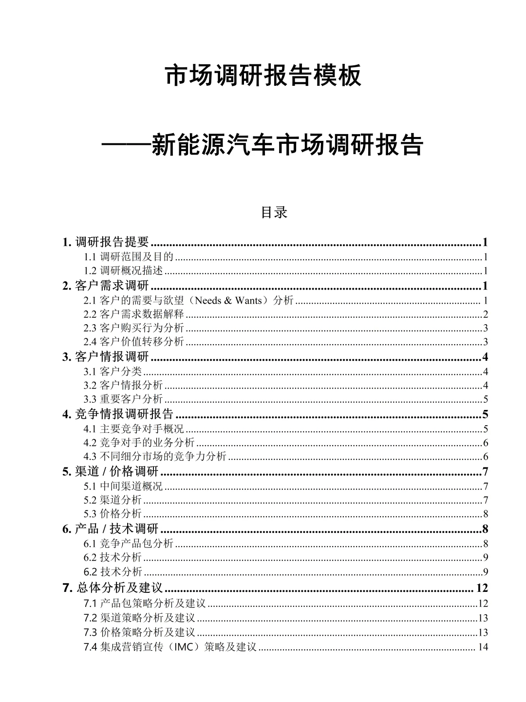 新能源汽车市场调研报告模板分享！直接抄！