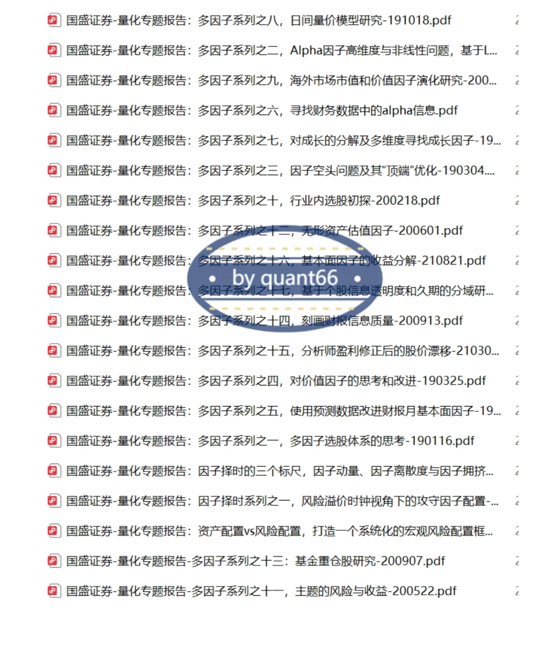 量化多因子研报汇总