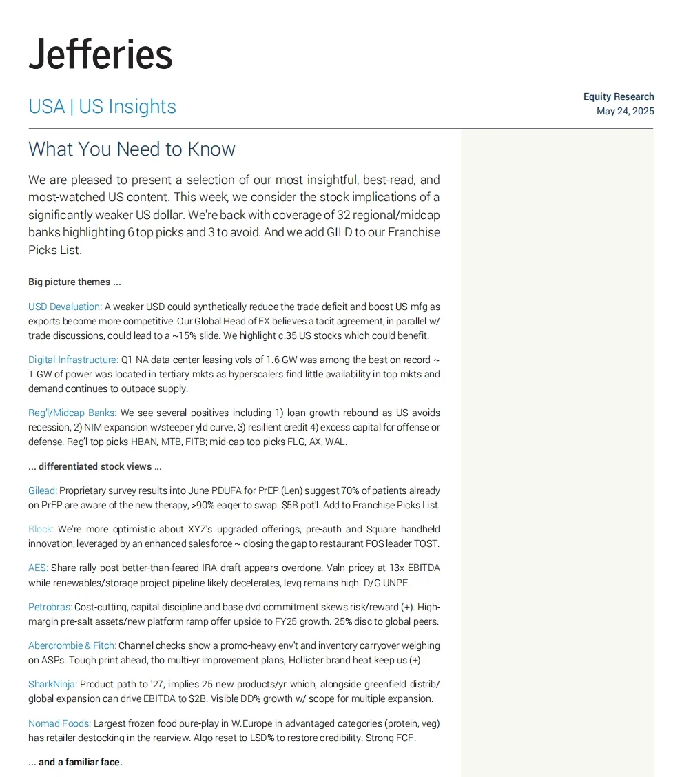 Jefferies 最新研报：三条美股“暗线”