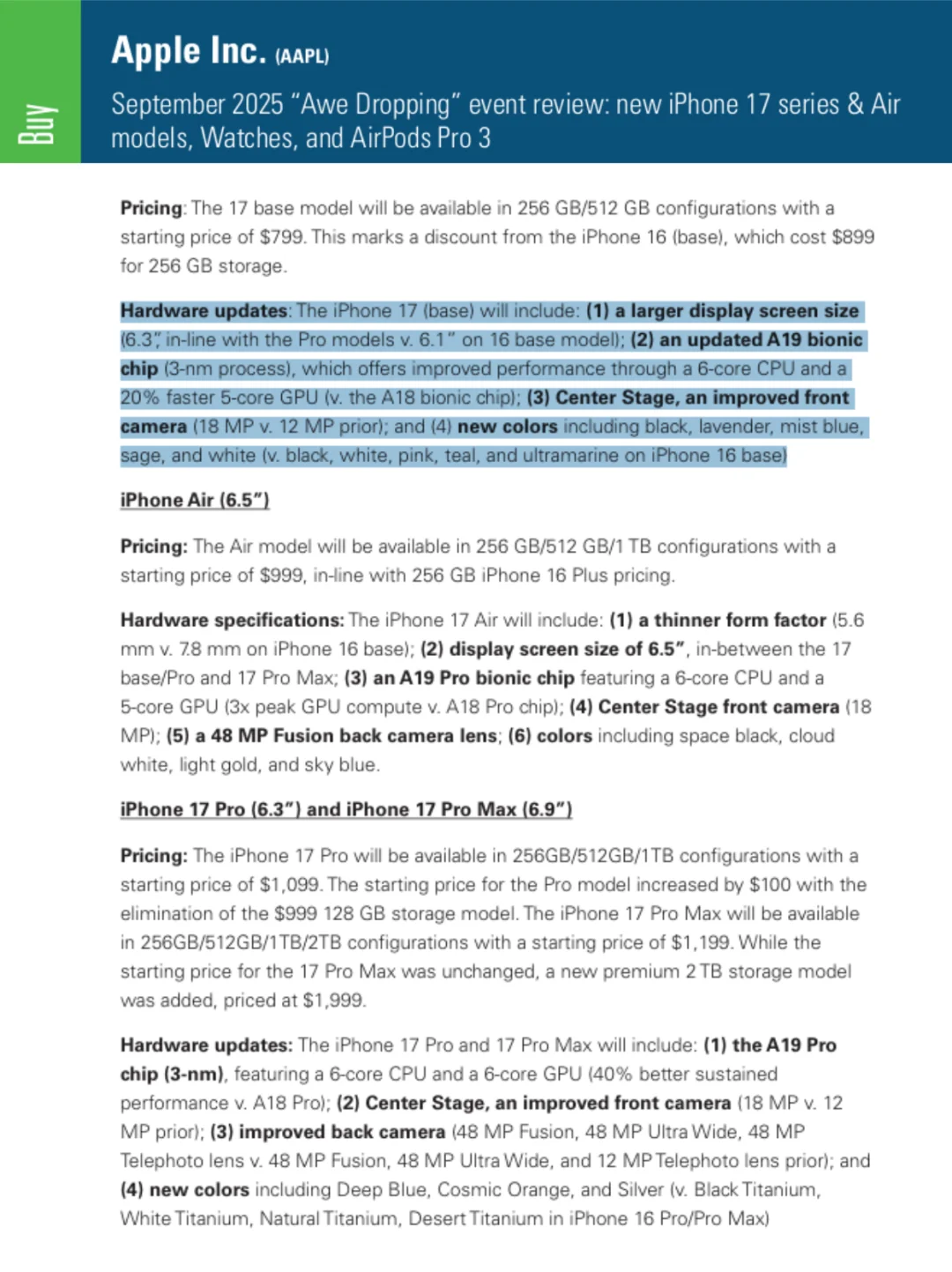 高盛写【iPhone17发布会】研报的简直是天才